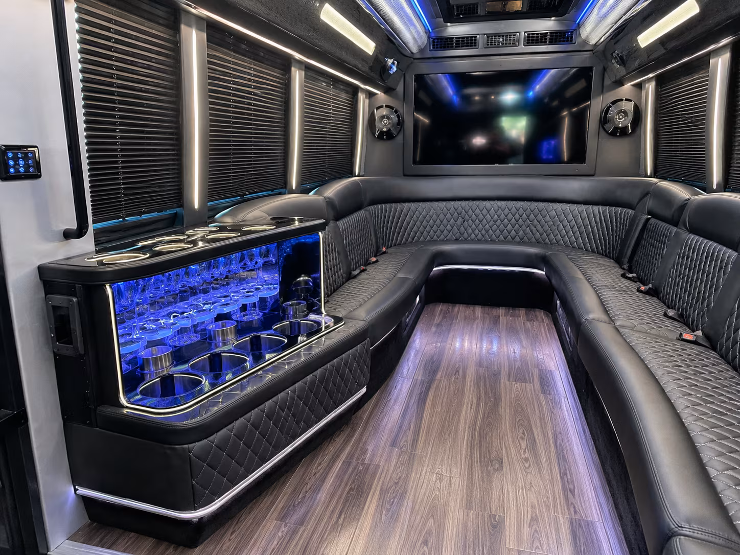 White party bus exterior