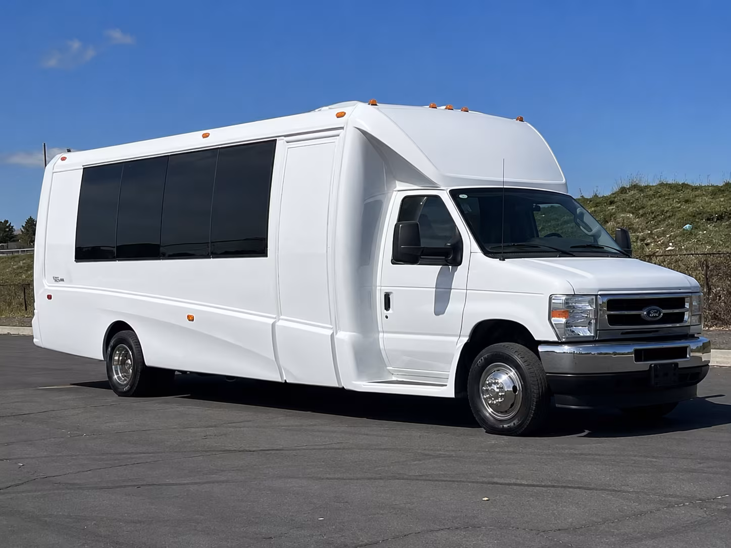 White party bus exterior