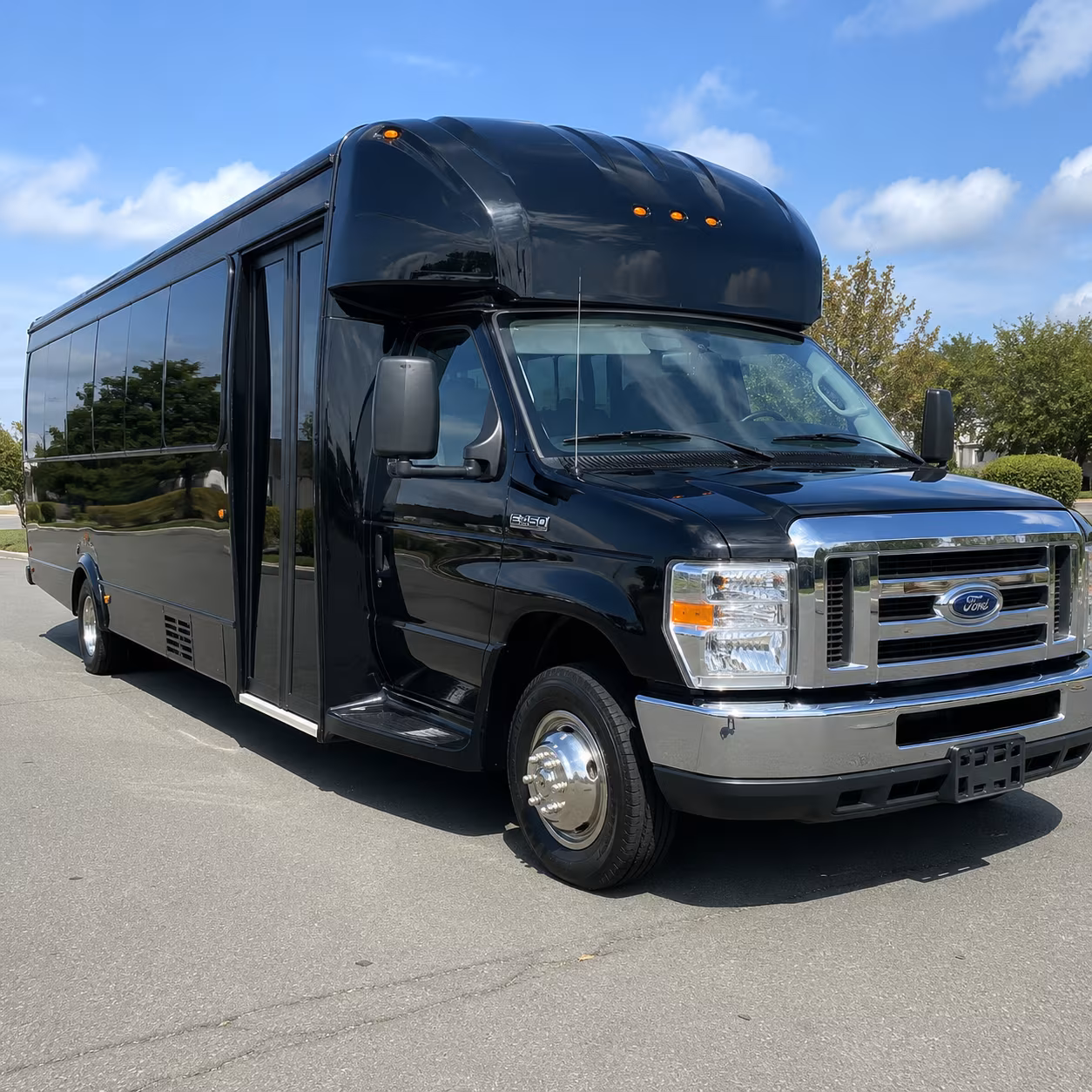 White party bus exterior