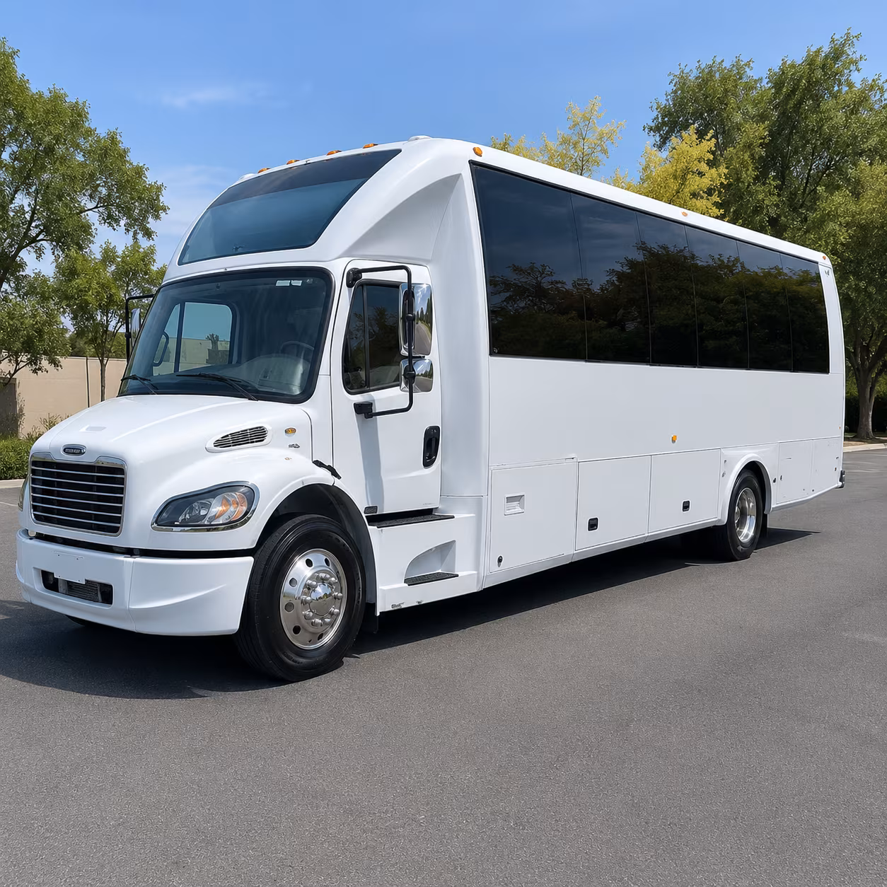 White party bus exterior