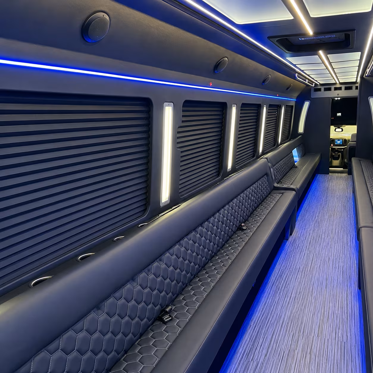 White party bus exterior