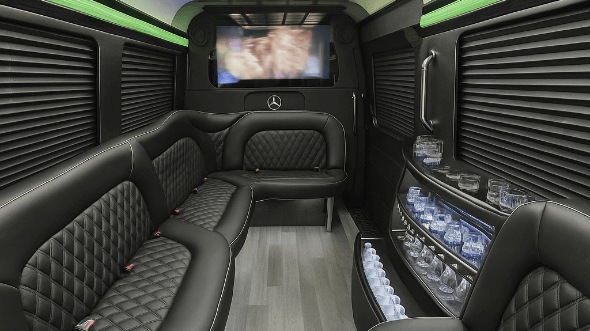Interior of Charter Bus Company Macon's 14 Passenger Sprinter Limousine in Macon