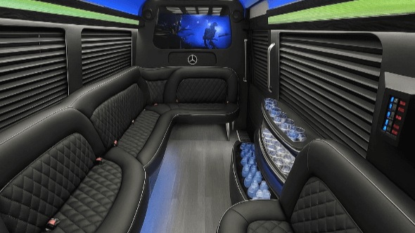 Interior of Charter Bus Company Sandy Springs's 14 Passenger Sprinter Limousine in Sandy Springs