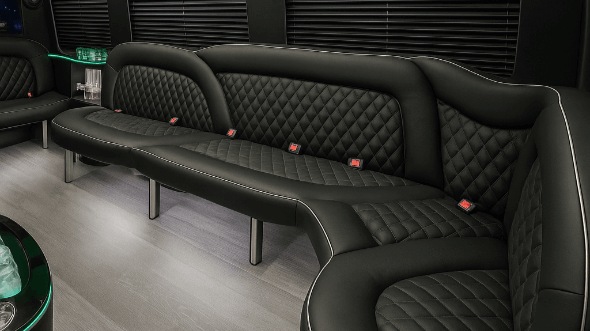 Interior of Charter Bus Company Johns Creek's 15 Passenger Party Bus in Johns Creek